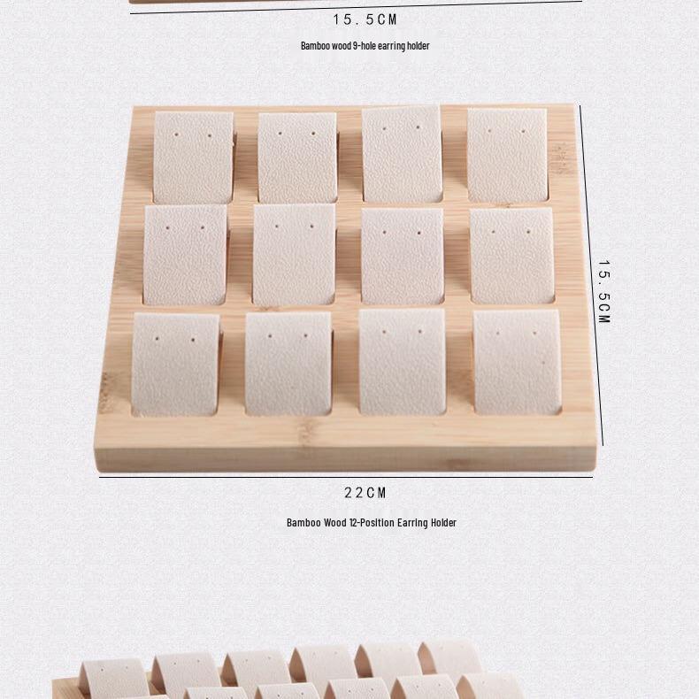 Bamboo & Wood 36-Slot Movable Earring and Stud Display Tray; Jewelry Accessories Shelf