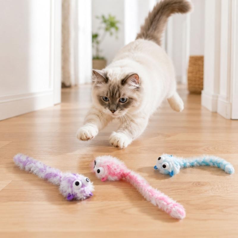 Long Tail Plush Cats Teaser Toy for Pet Cats, 3Pcs Cats Mouse Indoor Play Toy for Chasing, Swatting, Daily Interaction Fun, Home Enrichment