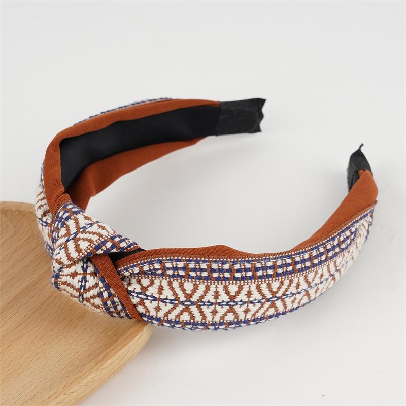 Vintage Plaid Tape Knotted Hairbands for Women Girls Casual Shopping Head Hoop Classic Ladies Head Wears