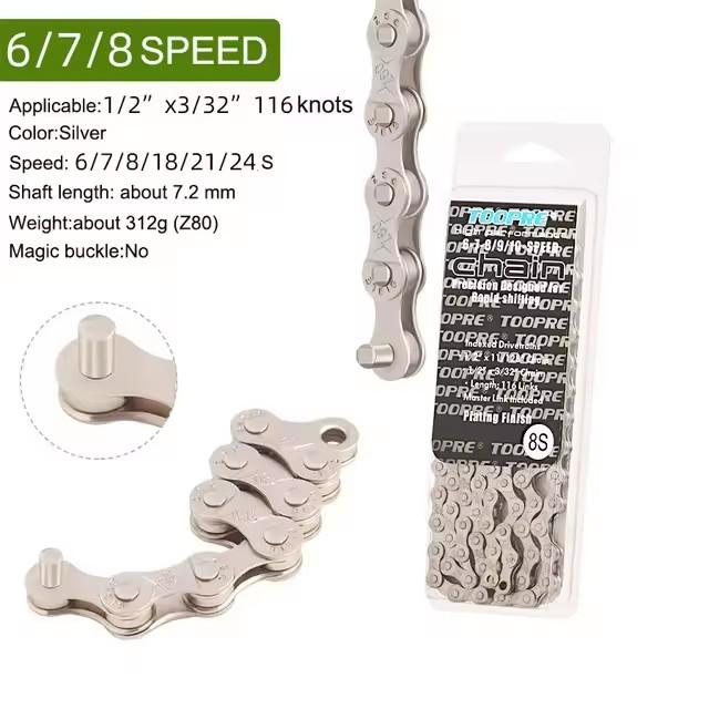 

Bicycle Chain 116L 8 9 10 11 12 Speed Silver Ultralight Mountain Road Bike Chain For 21/24/27/30 Variable Speed Chain