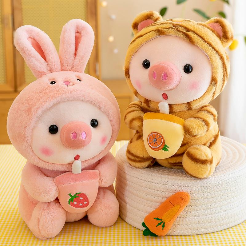 Cute Cartoon Pig Plush Toy Rabbit Hat Pig Doll Stuffd Animals Plushies Bed Sofa Decoration Birthday Gifts for Kids & Adults