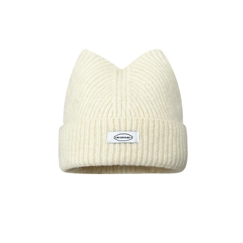 Knitted Cat Ear Letter Beanie Hat For Women Winter Warmth Casual Style