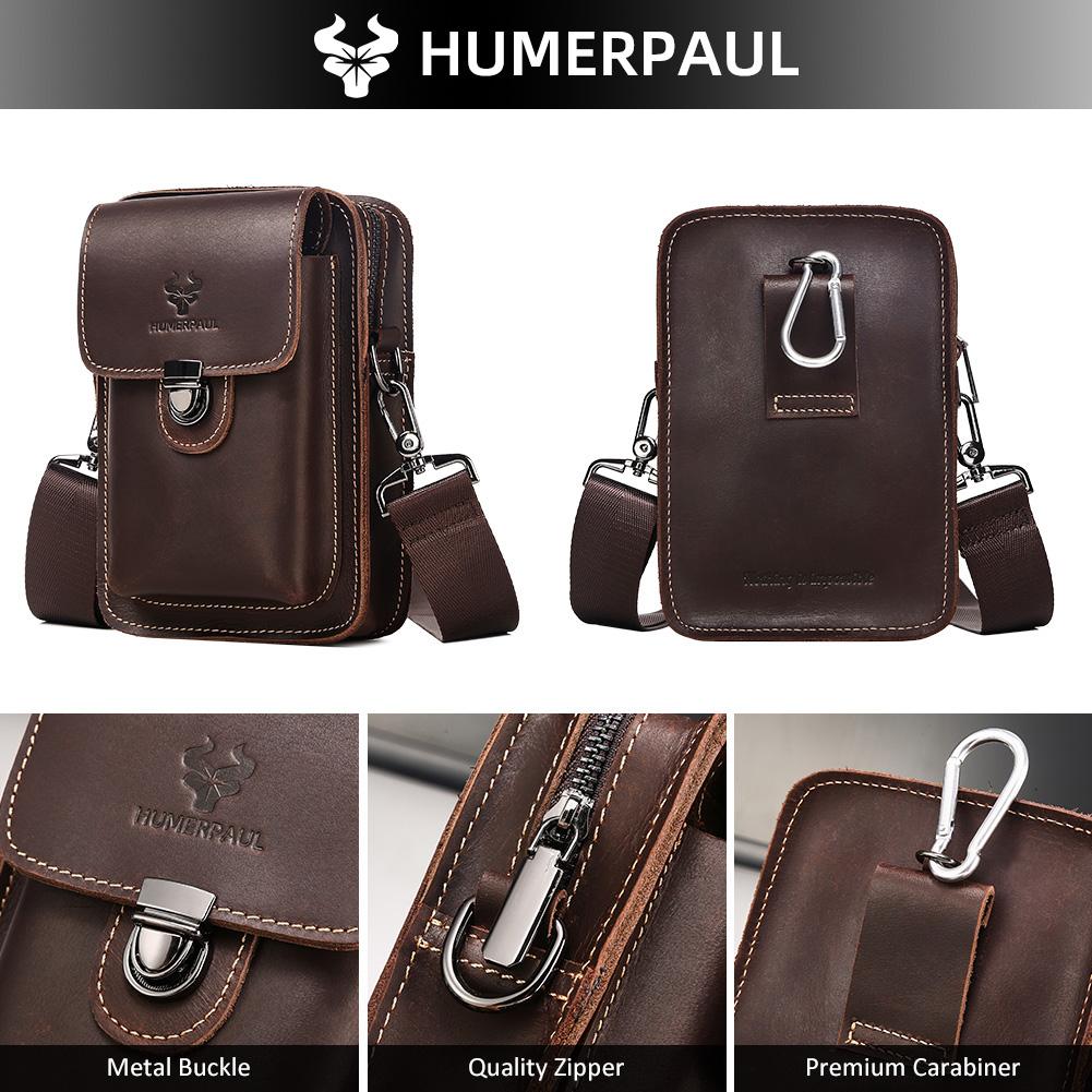 Humerpaul New Men Bags First Layer Cowhide Shoulder Bag Retro Messenger Bag Multi-function Tool Storage Bag Sports Waist Bag