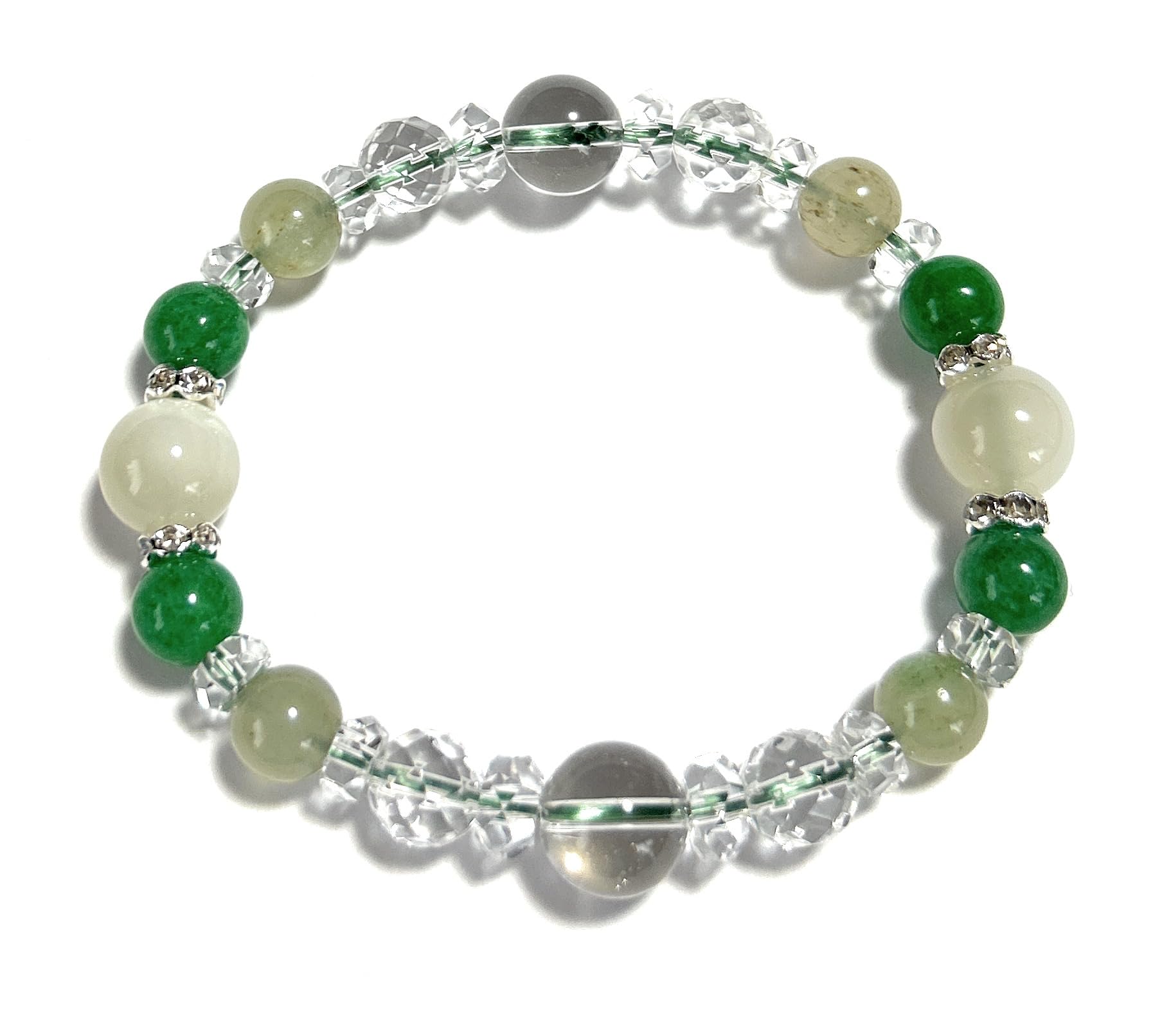 

Limited Quantity Natural Stone Power Stone Bracelet Moonstone Green Moonstone Green Aventurine Crystal Inner Circumference Approximately M Green Color