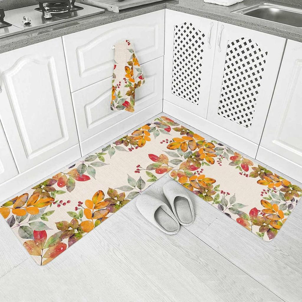 Fall Thanksgiving Orange Leaves Kitchen Mat Entrance Doormat Decor Corridor Balcony Rugs Bathroom Non-Slip Floor Mat Decor