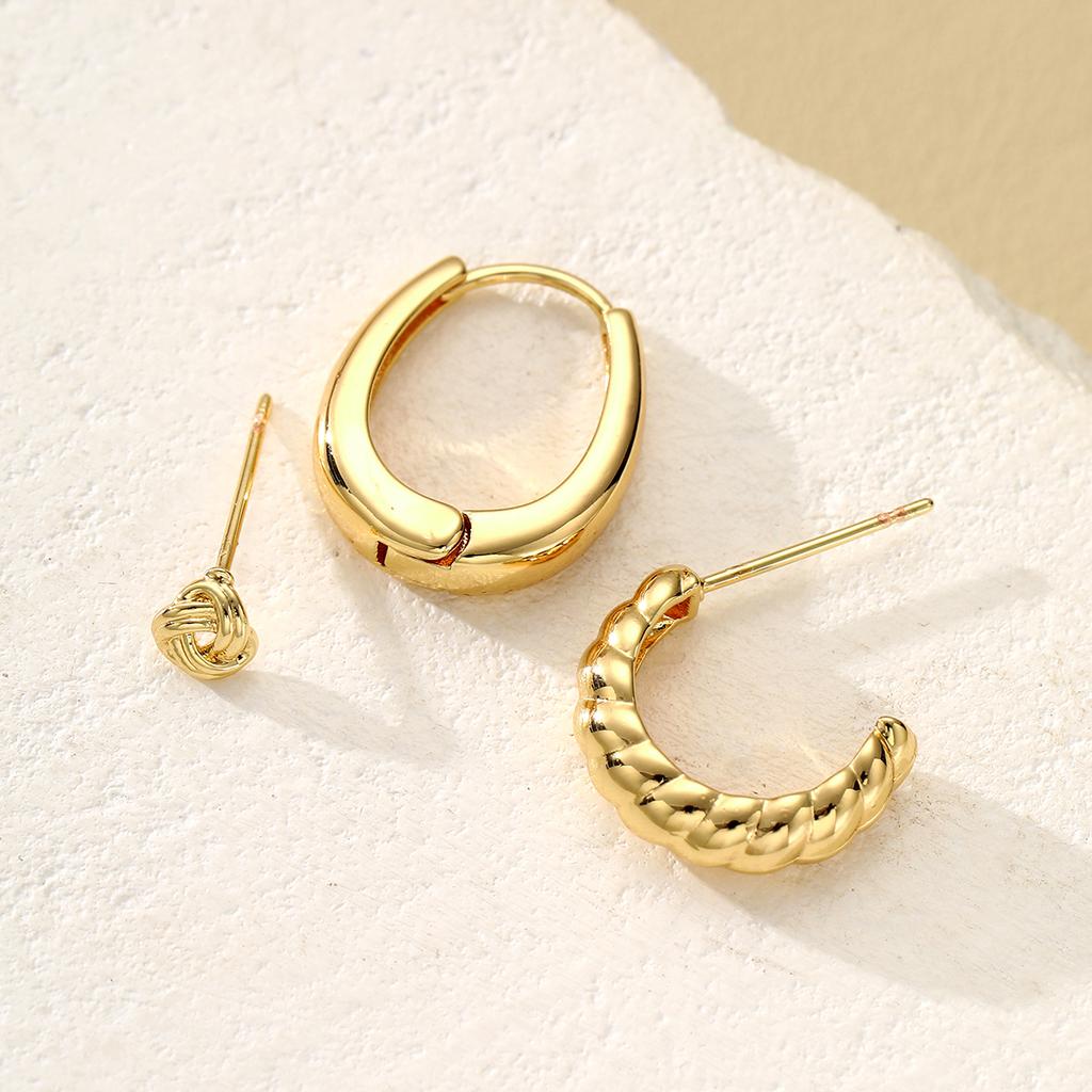 3pcs Simple Hoop Earring Set for Women Vintage Gold Color Metal Circle Geometric Cartilage Piercing Earrings Daily Party Jewelry