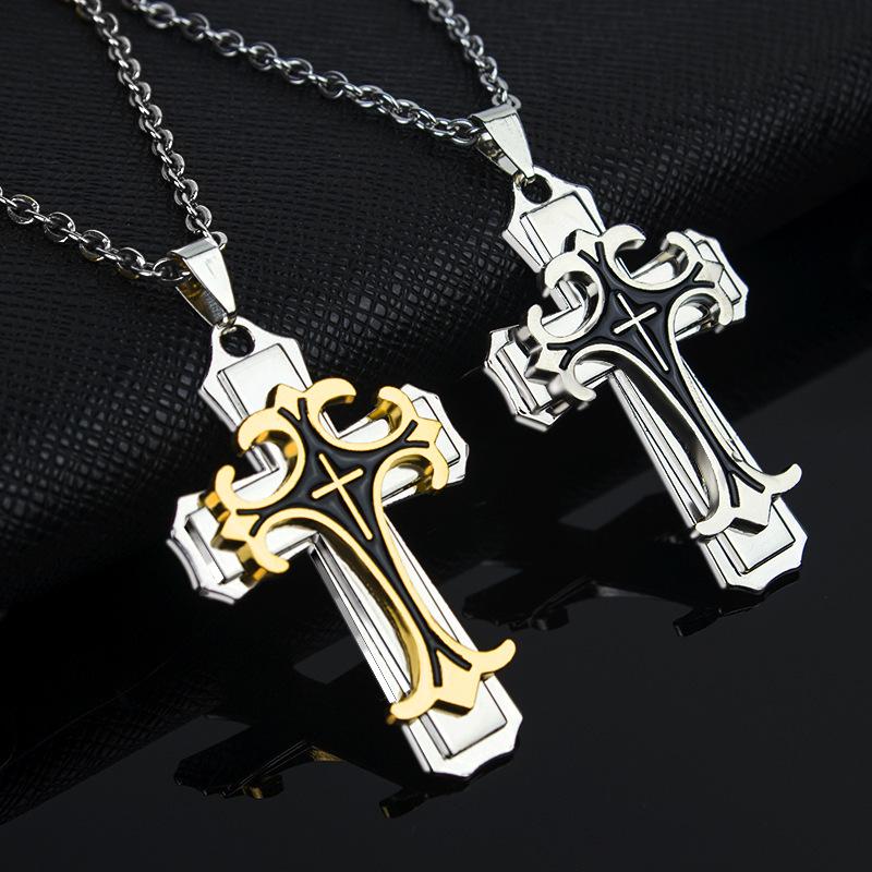 Men's Hot-Selling Three-Layer Cross Pendant Necklace Jewelry