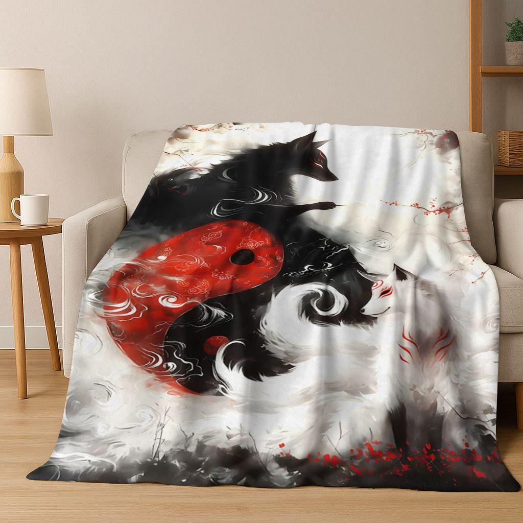 Nature Balance Yin Yang Tai Chi Black White Energy Flannel Blanket,Cozy Soft Throw Blanket for Home Bedroom Bed Sofa Cover Gift