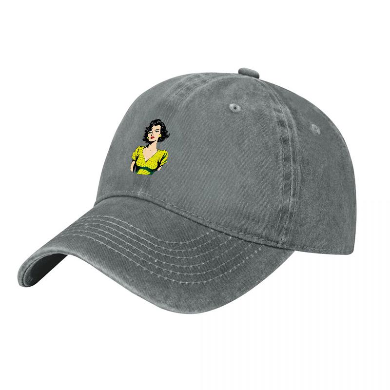 Vintage Pinup Girl Embroidered Washed Canvas Baseball Cap Classic Retro Style Unisex Adjustable Hat for Everyday Wear