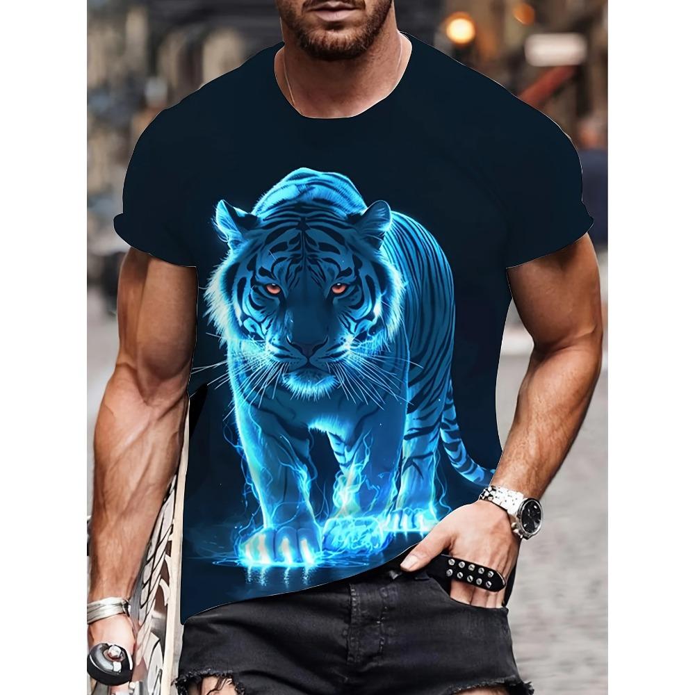 Tiger 3D-Druck T-Shirt Herren Kurzarm Mode Rundhals Bequem Große Größe Locker Lässiges T-Shirt