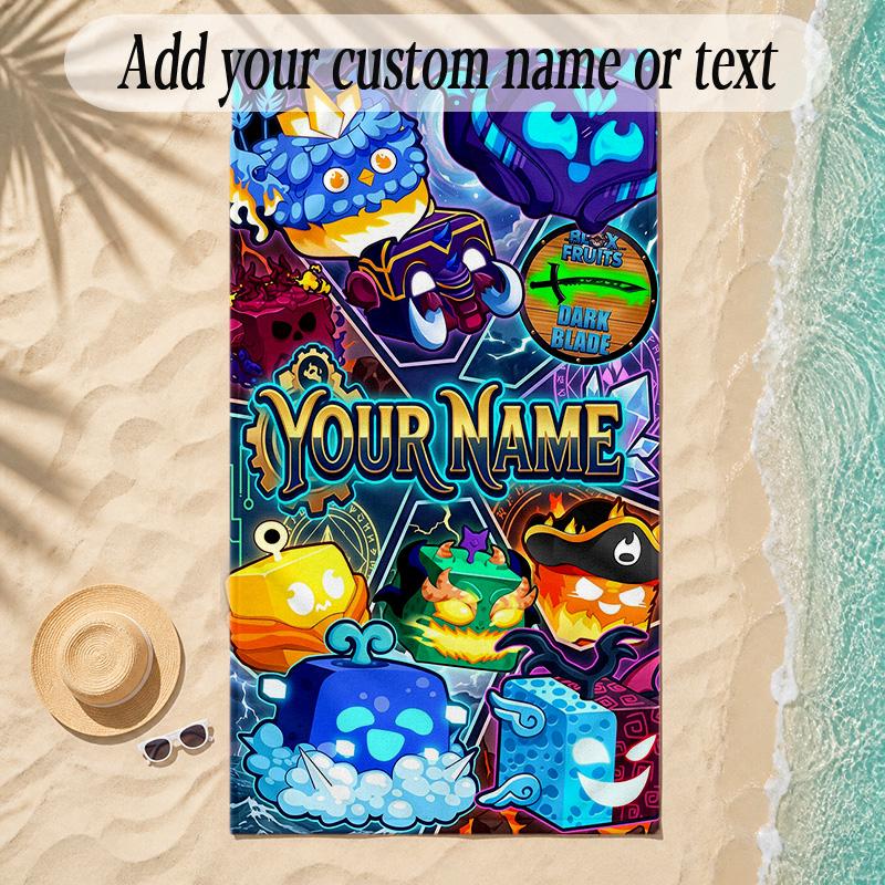 Beach TowelBlox Fruits Custom Name Text Personalized Soft Towel for Beach Pool Indoor Home Decor Gift