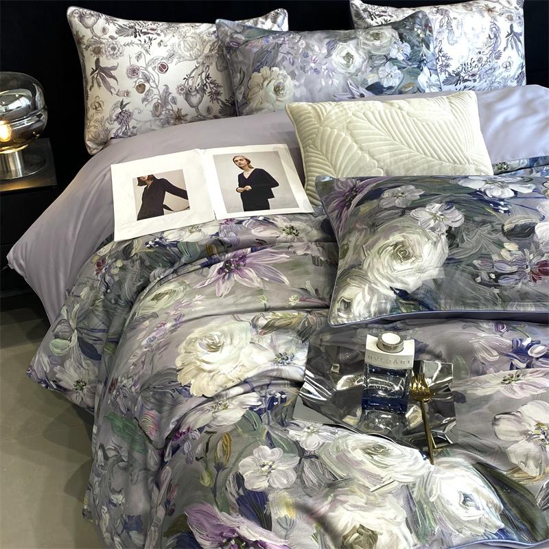 100% Egyptian Cotton Bedding Set 800TC Duvet Cover Set with Bed Sheet and Pillowcase, Vintage Oil Printing Style, Luxury Sheets