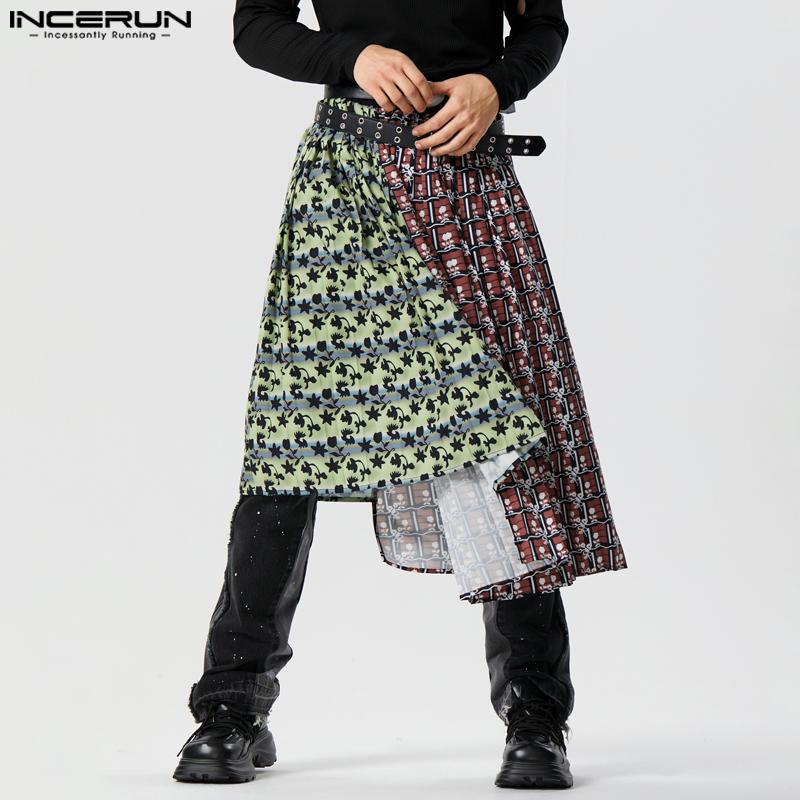 

INCERUN Мужские лоскутные юбки с рюшами и контрастным принтом нестандартной формы