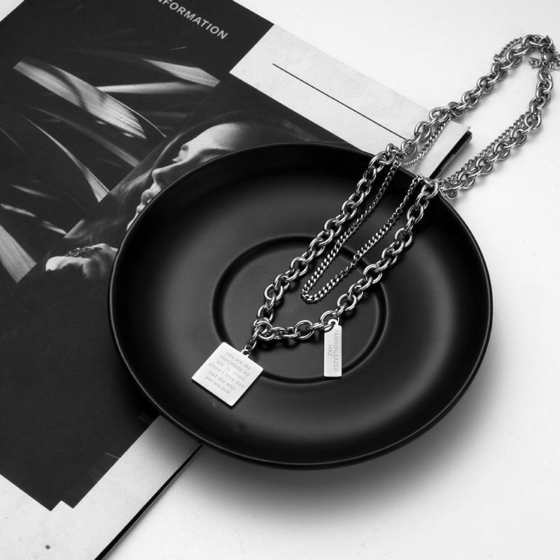 Exaggerated Double-layer English Letter Nameplate Chain Necklace Ins Trendy Niche Hip-hop Short Collarbone Chain