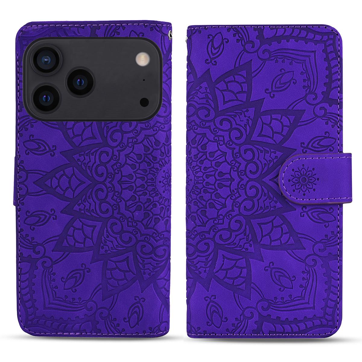 

For iPhone 17 Pro Max Case Flower Imprinted PU Leather Wallet Flip Phone Cover with Wrist Strap