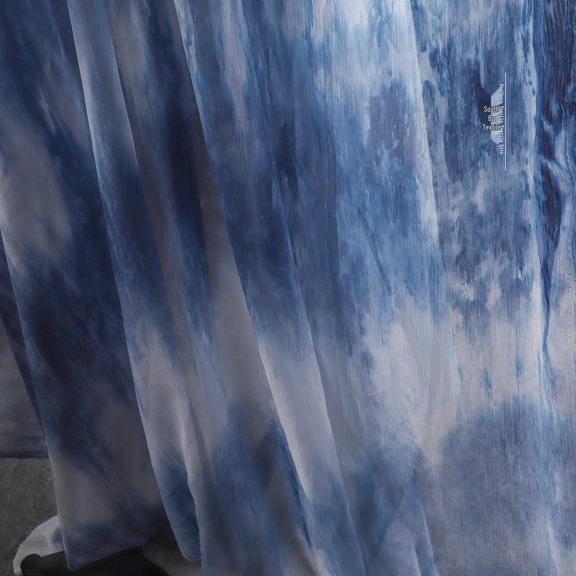 

Морська хвиля блакитний та білий тай-дай шифон тенсел сітка тканина для кардигану в китайському стилі