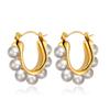 Trendy European & American 18K Gold Pearl Earrings: Niche Design In Stainless & Titanium Steel