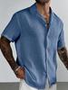 Men's White Crinkled Cotton Cuban Collar Short Sleeve Shirt with Gold Buttons - Lightweight Summer Vacation Top