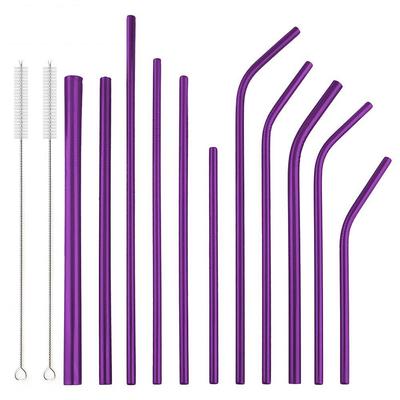 JANKNG 3 Pcs Colorful Purple Metal Straw 304 Stainless Steel Straws With Brush Cleaner Reusable Bent Glass Mug Drinking Straw