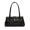 Shoulder Underarm Baguette Women's Bag Personalized Trend Women's Solid Color Fashionable Retro Locomotive Rivet Pin Buckle Decoration
