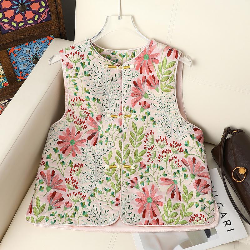 2026 Women s Retro Jacquard Vest: Spring/Autumn Chinese Style, Stand Collar, Frog Button 2XL (100-115 Jin)