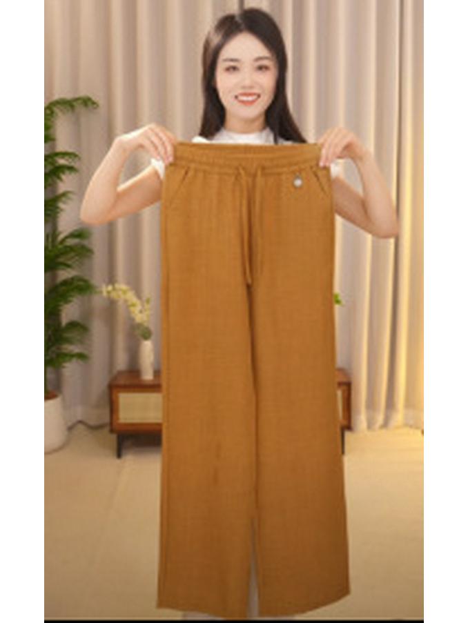 Summer Women s Tencel Linen Cotton Wide-Leg Pants - High Waist, Good Drape, Drawstring, Casual Slimming Straight-Leg Design. 3XL (Recommended 155-170 jin)