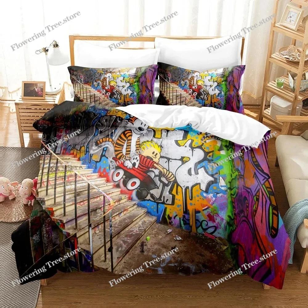 Graffiti Duvet Cover Set KingQueen Size Kid Boys Youth Modern Wall Urban Street Art Painting Polyester Bedding Set Pillowcases