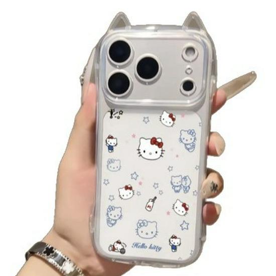 Hello Kitty Cat Ears Clear Phone Case for Apple 17PRO/16/15/13 Pro Max/12