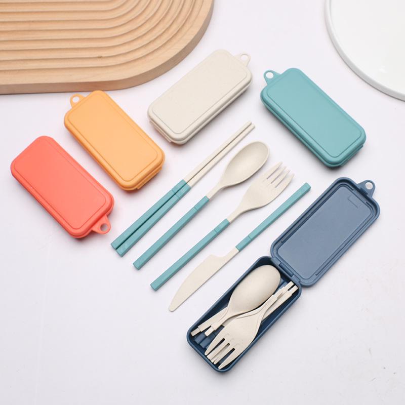 Foldable Wheat Straw Cutlery Set with Detachable Chopsticks and Spoon - Portable Gift Set
