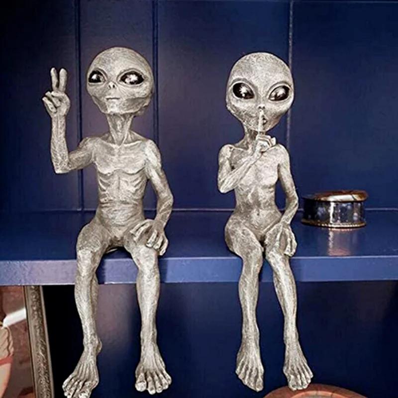 Outer Space Alien Ornaments Garden Resin Statue Figurine Home Decoration Gift