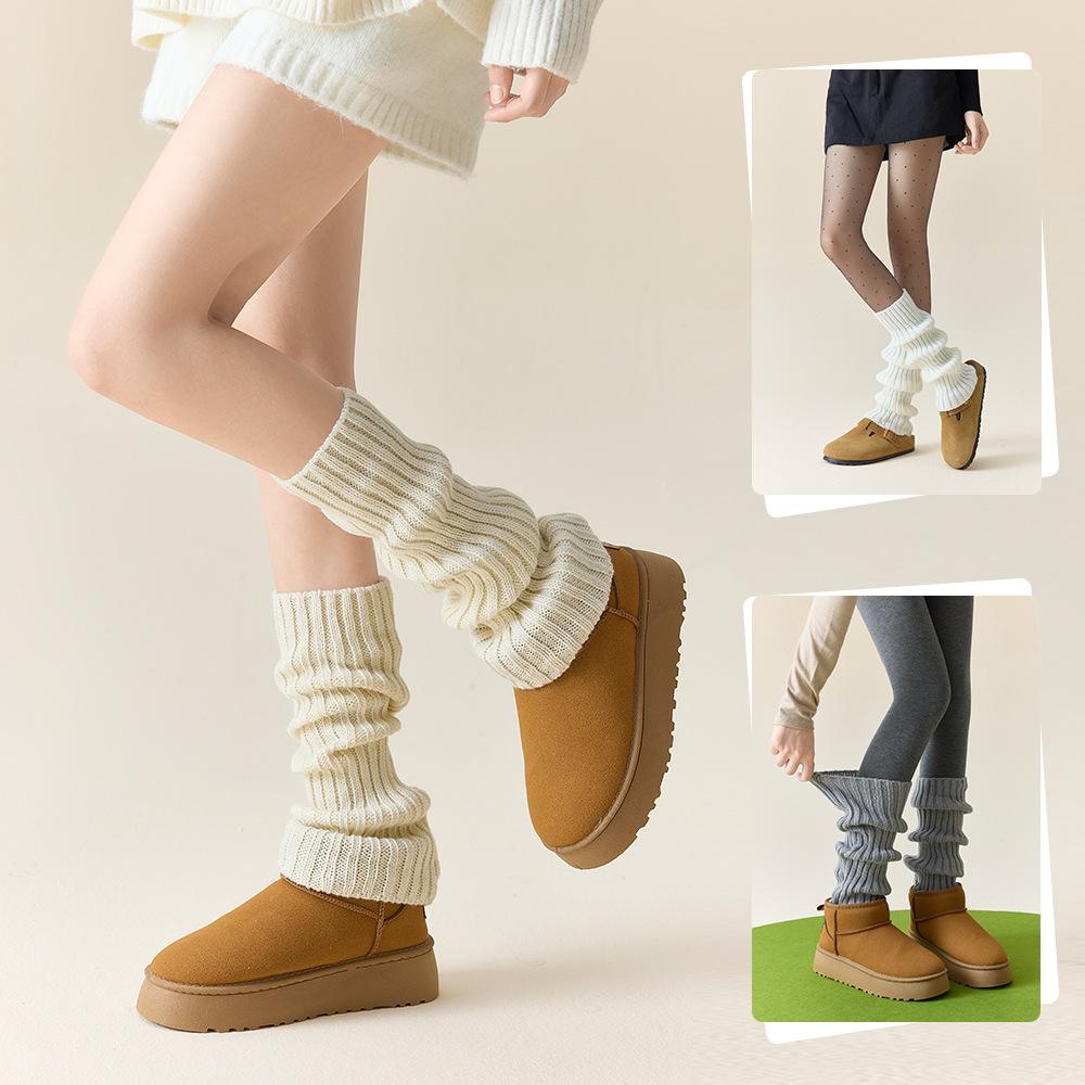 Knitted Sock Snow Boots for Women In Spring and Autumn, Grey Leg Warmers for The Calves, and Warm Pile Socks for Autumn and Winter