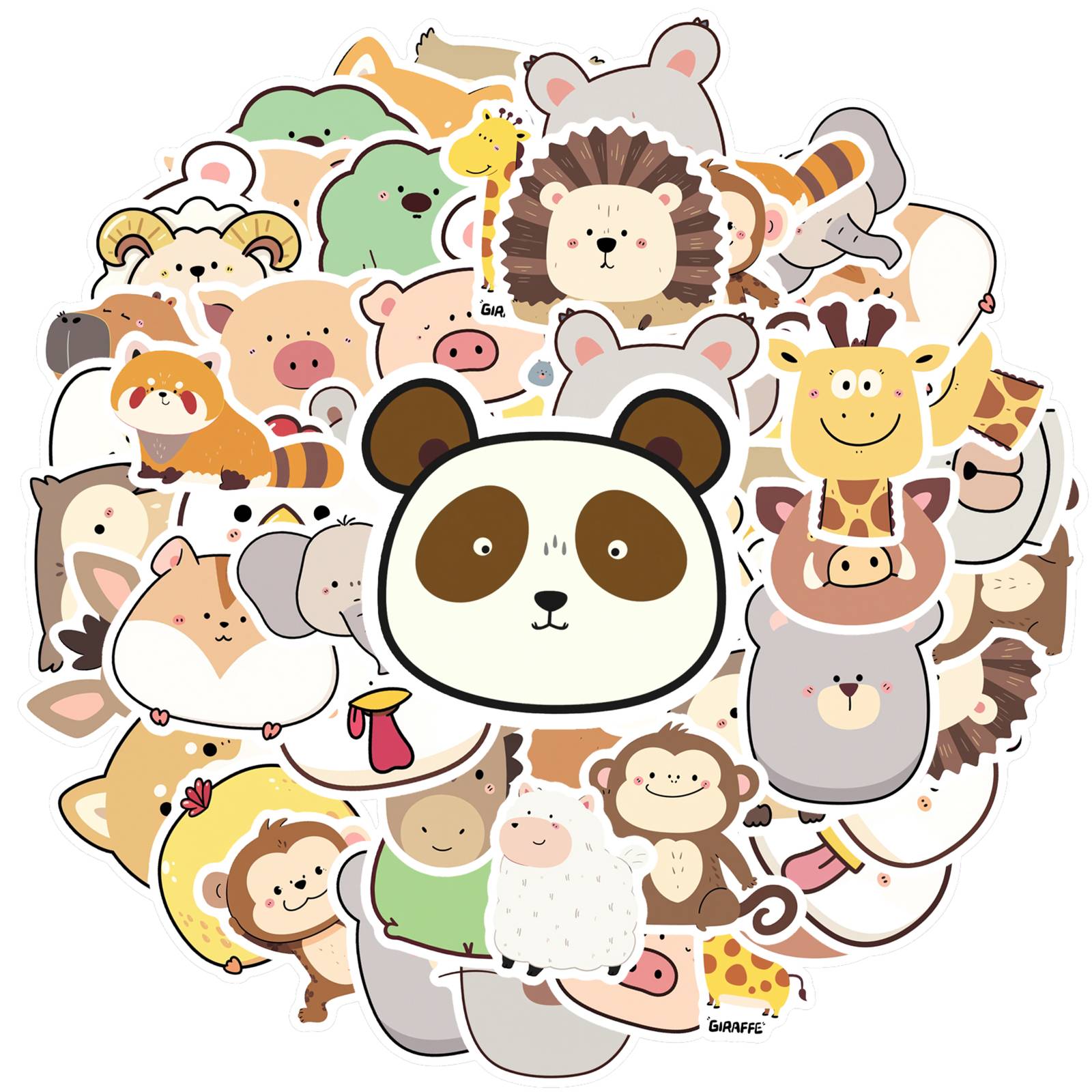 

35pcs-50pcs Playful Cute Faces Stickers Cartoon Animals Stationery Stickers DIY Stickers For Laptop Motorcycle Luggage Phone