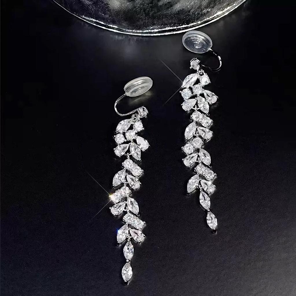 Light luxury, extravagant, fringed zircon earrings, Korean ancient earless earrings, celebrity temperament, noble and simple earrings