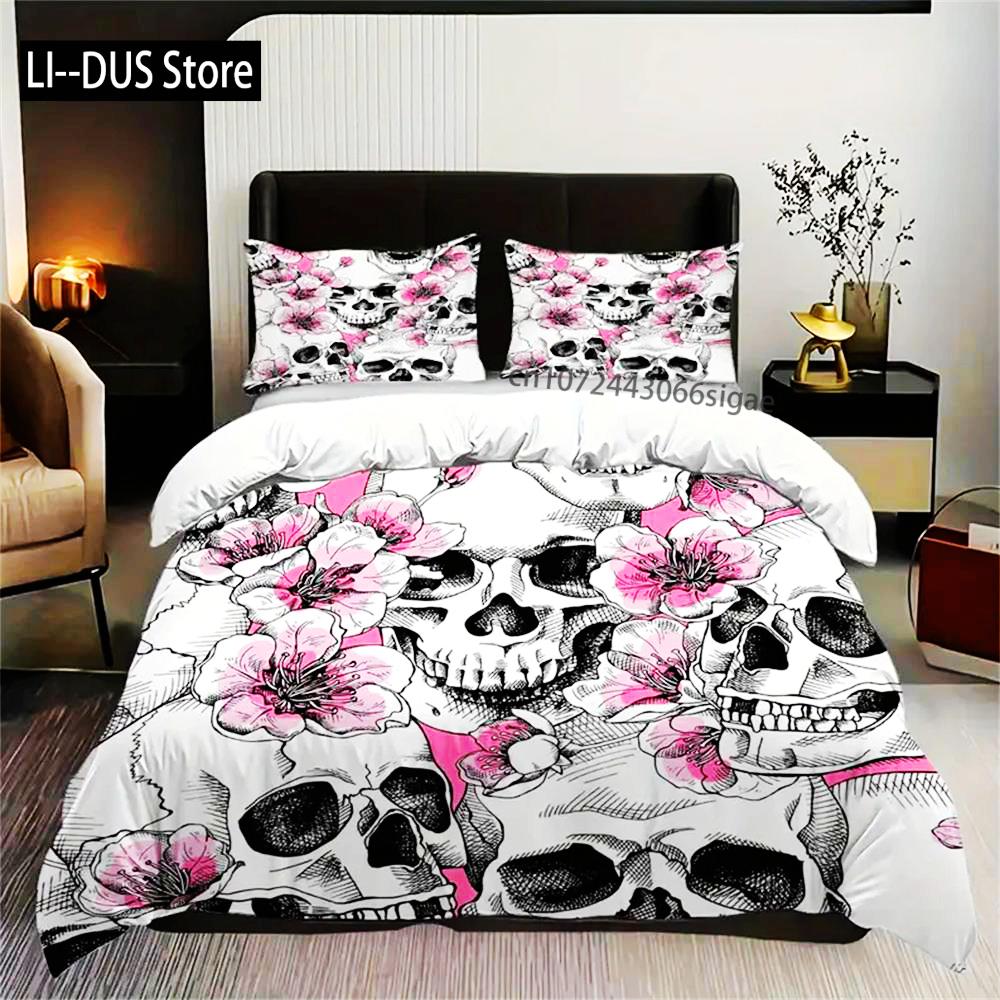

Comforter Pink Floral Skull Print - Includes 1 S Set And 2 S Zip Closure Perfect For Bedroom Comforter (quilt)-EU Single(135*200cm)3pcs