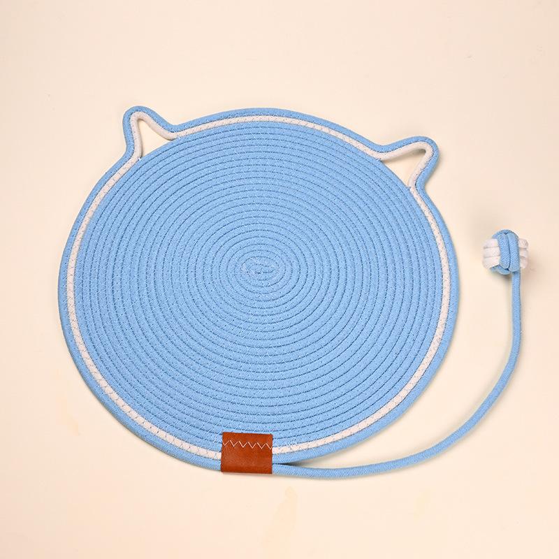 Portable Round Cat Scratcher Woven Cotton Rope Pet Rest Mat Durable and Scratch Resistant with Ball Cat Toys Kitten Supplies