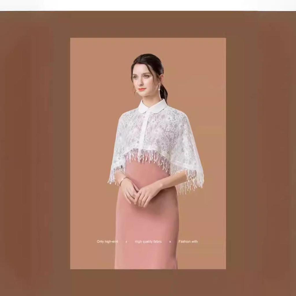 2024 Frühling Retro Chinesischer Schal für Damen - Eleganter Cheongsam-Kragen, Spitze-Satin-Spleiß, Sonnenschutz, Ideal zu Rock - Weiß