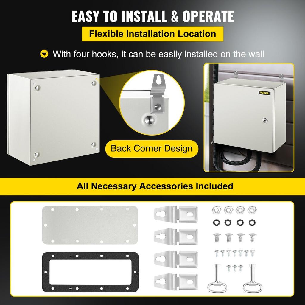 NEMA Steel Enclosure, 16 X 16 X 8\'\' NEMA 4X Steel Electrical Box, IP66 Waterproof & Dustproof, Outdoor/Indoor Electrical Junction Box, with Mounting