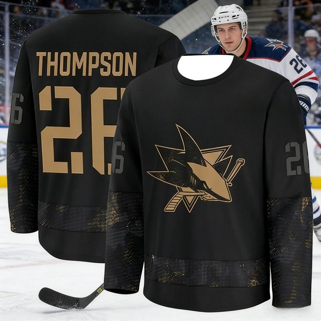 Maglia da Hockey su Ghiaccio da Uomo con Logo Squalo Stampato in 3D, Traspirante e Asciugatura Rapida, Top a Maniche Lunghe per Appassionati Entusiasti Bambini