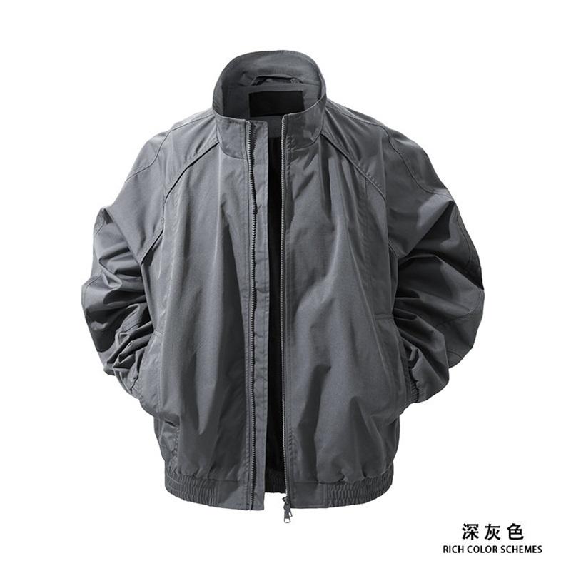 Men's Solid Color Stand Collar Waterproof Windbreaker Jacket American Style Outdoor Sports Climbing Streetwear Coat