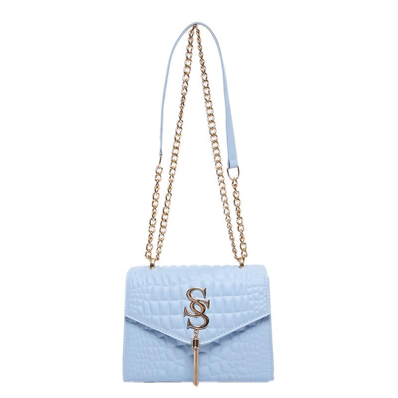 

Текстурована жіноча сумка Нова модна універсальна маленька квадратна сумка з бахромою на ланцюжку Текстурована сумка через плече в іноземному стилі синій