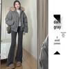 Petite High Waist Flare Sweatpants for Women - White/Grey, Slimming Horseshoe Design, Drawstring, American Style, Spring/Autumn.