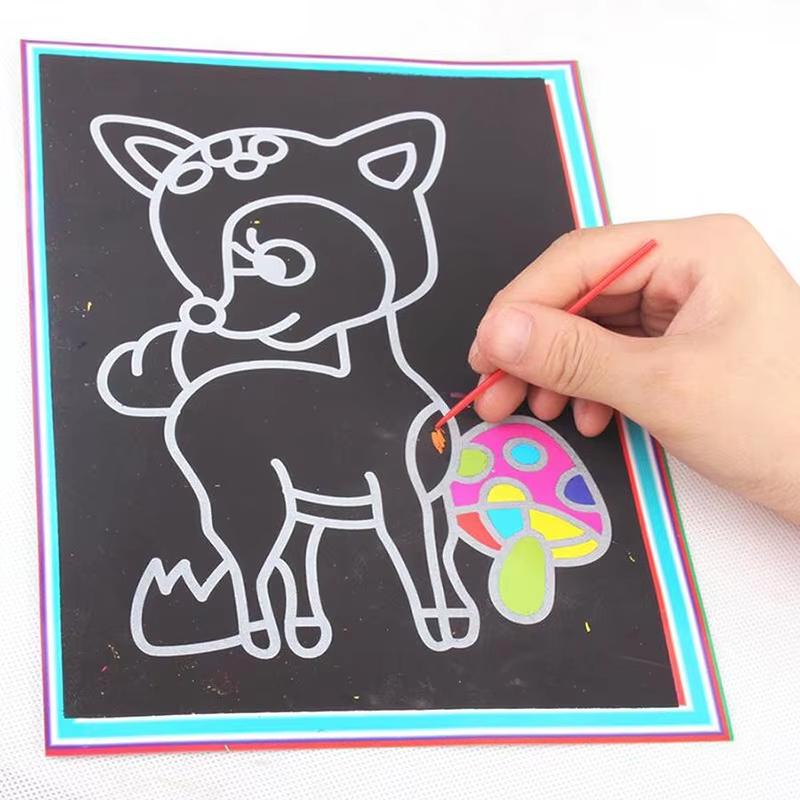 Rainbow Scratch Art Paper Set Magic Coloring Drawing Sheet with Wooden Stylus Educational Diy Craft Toy Kids Toys