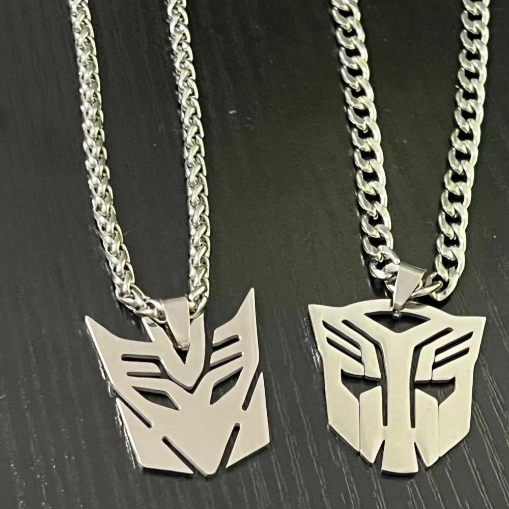 HNSP Anime Movies Autobots Sign Stainless Steel Pendant Chain Necklace For Men Boy Zircon Accessories Gifts