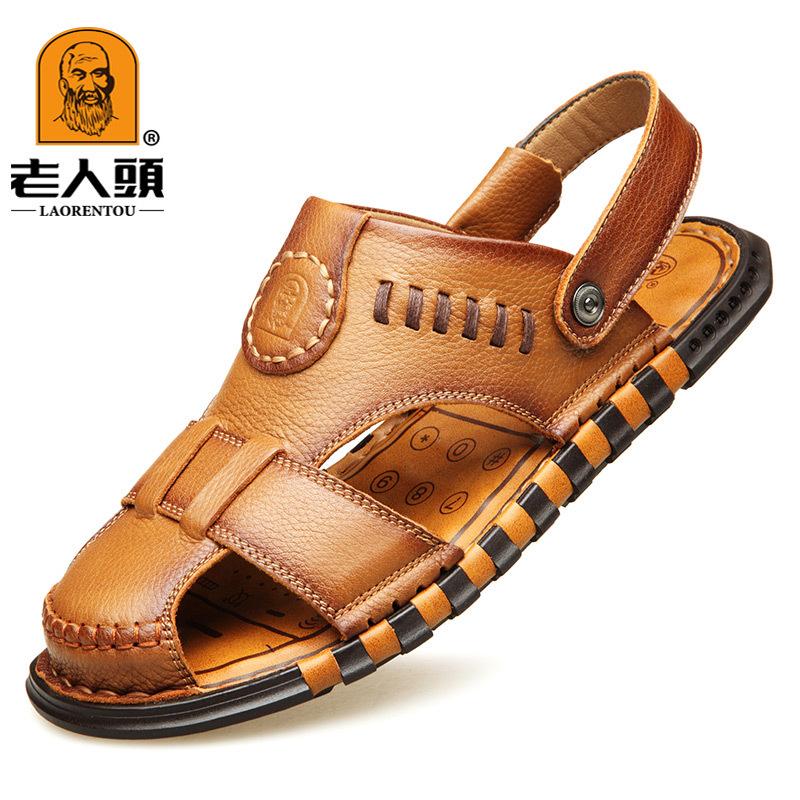 

Old man head sandals 2025 summer new men s bag head leather beach shoes casual men s sandals dual-purpose shoes 44