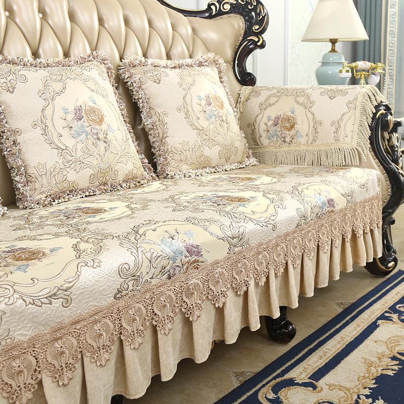European Sofa Cushion, Living Room Combination Leather Sofa, Non-Slip Seat Cushion, Recliner All-Inclusive Cover Cushion, Armrest Back Towel Cushion