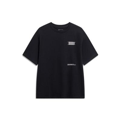 Li Ning CF Letter Round Neck Loose Short Sleeve Drop Shoulder T-Shirt Unisex Tops Black AHSUB19-2
