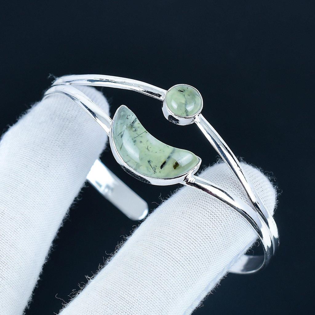 Prehnite Gemstone Handmade Cuff Bangle 925 Sterling Silver Cuff Bangle, Prehnite Bracelet For Wife , Unisex Bangle, Christmas Day Gift