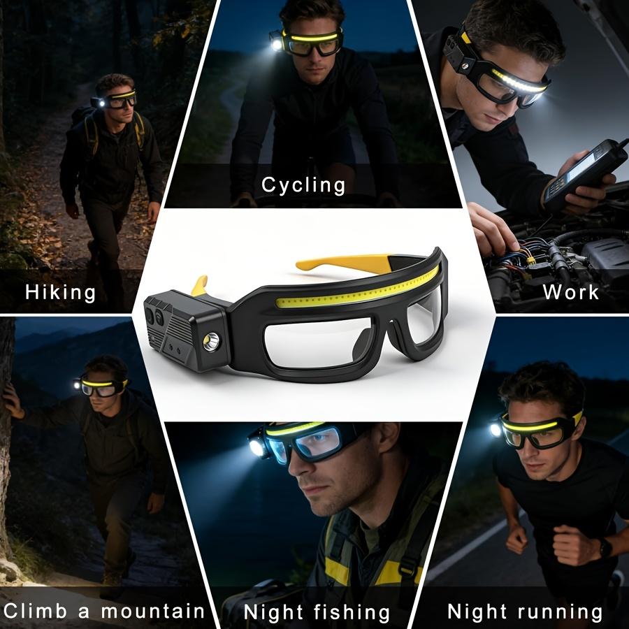 Akumulatorowe Okulary Czołówka LED z Czujnikiem Ruchu i Sterowaniem Dotykowym, 5 Trybów, 350–500 Lumenów, Ładowanie USB-C, Design Wolne Ręce