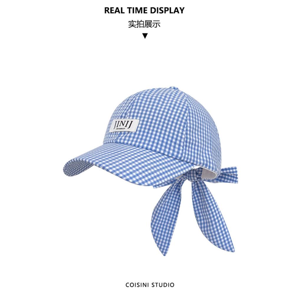 (One Size, Sky Blue) Women Baseball Hat, Wide Brim Plaid Hollowed Ponytail Hat Adjustable Outdoor Sun Hat