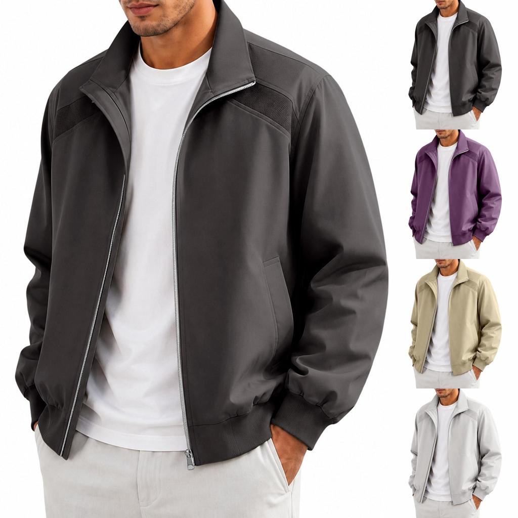 Men's Casual Flight Jacket Stand Collar Baseball Collar Jacket for Everyday Wear